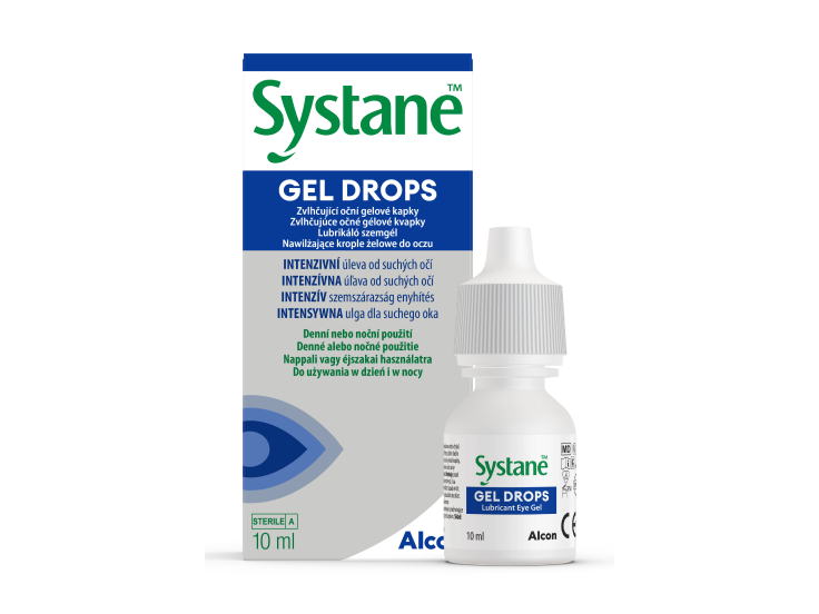 Balení a krabička očního gelu Systane® Gel Drops