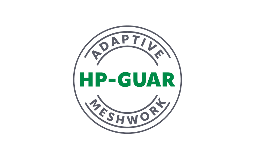 Кръгло лого с надпис "Адаптивна HP-Guar Матрица"