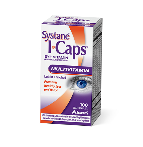 Systane ICAPS Eye Vitamin MV Multivitamin Formula tablets product box by Alcon