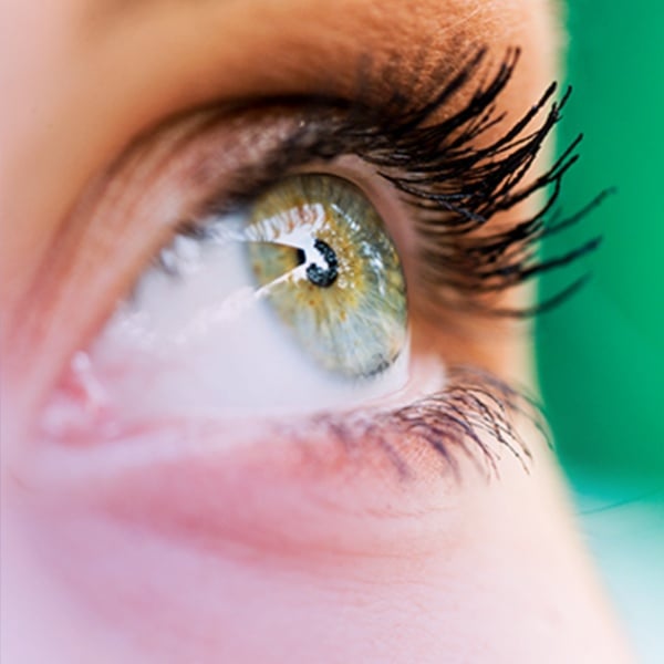 Close up of a green eye looking up