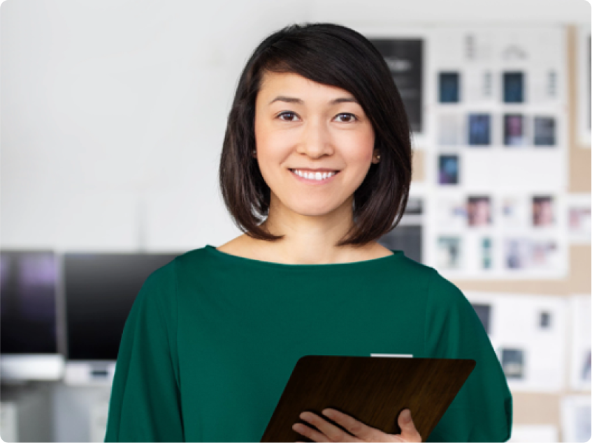 Smiling woman in short hair
