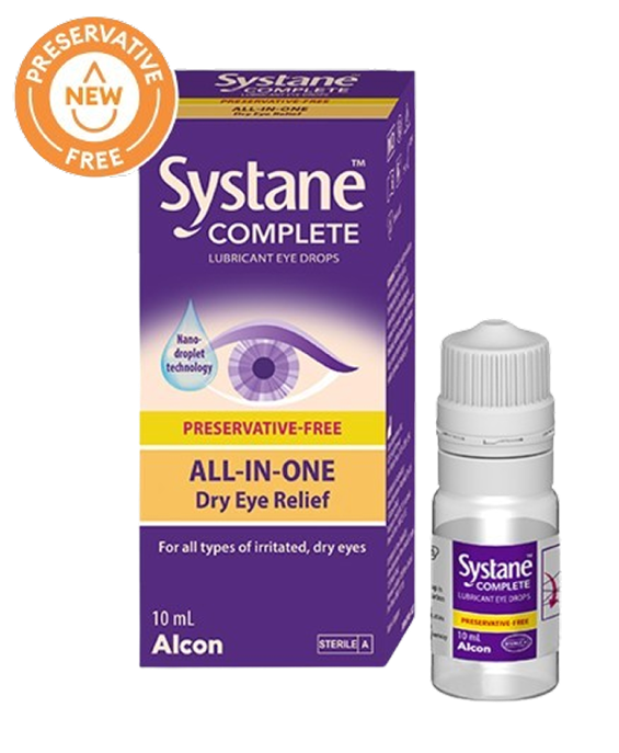 Systane® Complete Preservative-free Lubricant Eye Drops vial carton and product box
