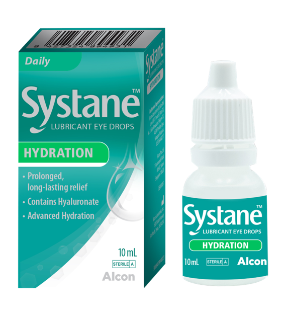 Systane® Hydration Lubricant Eye Drops carton and product box