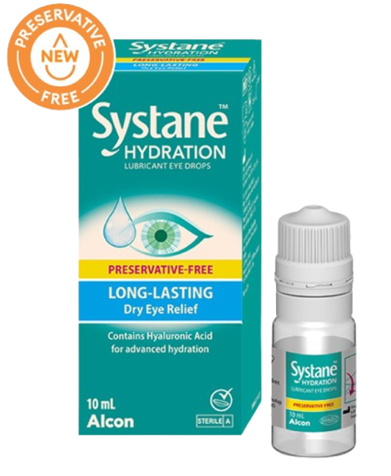 Systane® Hydration Preservative-free Lubricant Eye Drops vial carton and product box