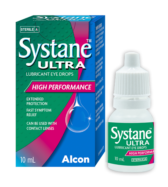 Systane® Ultra Lubricant Eye Drops vial carton and product box