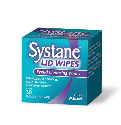 Systane Lid Wipes, Eyelid Cleansing Wipes product box by Alcon